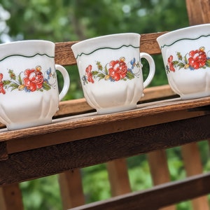 Vintage Arcopal France Floral Milk Glass Mugs