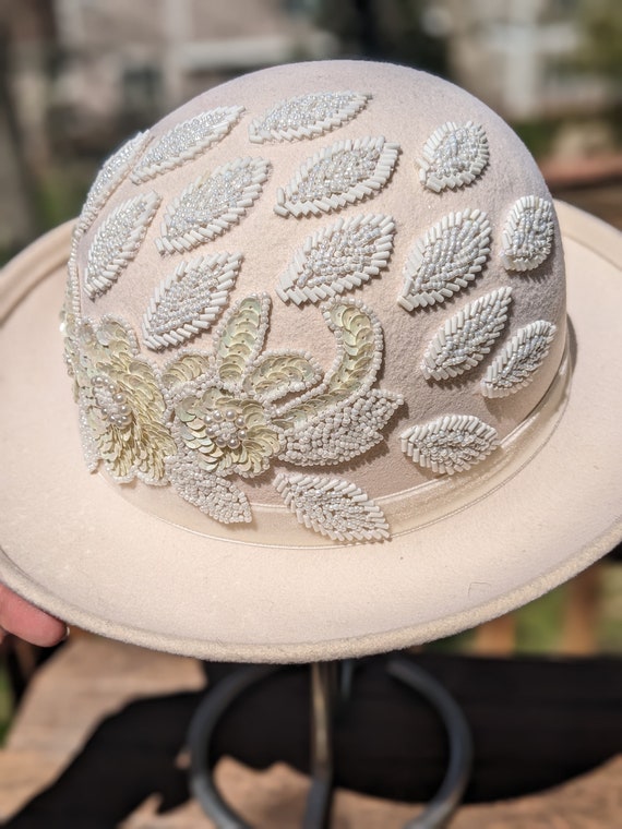 Vintage Mr. Hi's Classic White Beaded Wool Hat