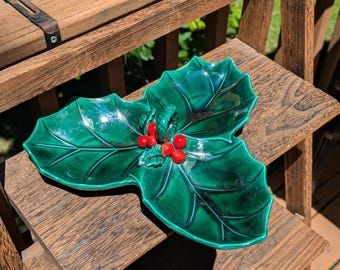 Lefton Japan Holly Leaf and Berry Candy Dish