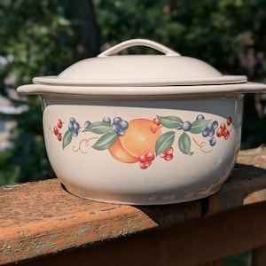 Vintage Corelle Abundance Fruit Pattern Stoneware Dish with Lid