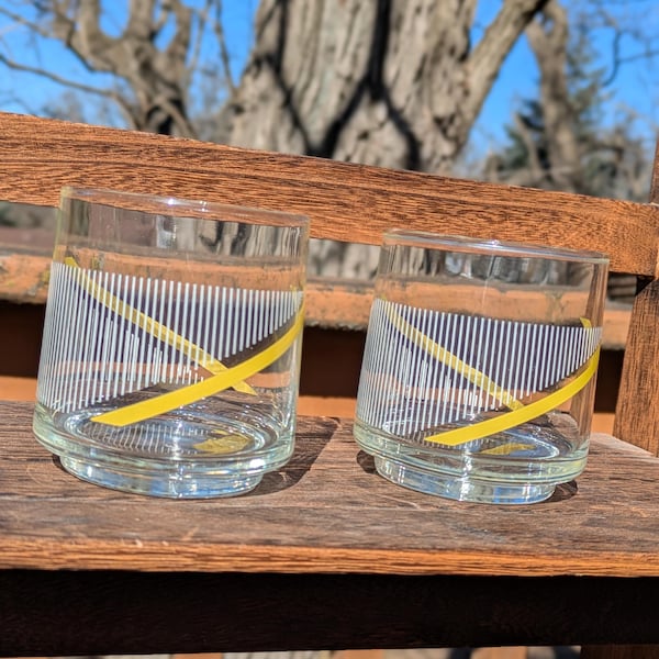 Vintage Yellow and White Helix Stripe George Briard by Crisa Juice Glasses