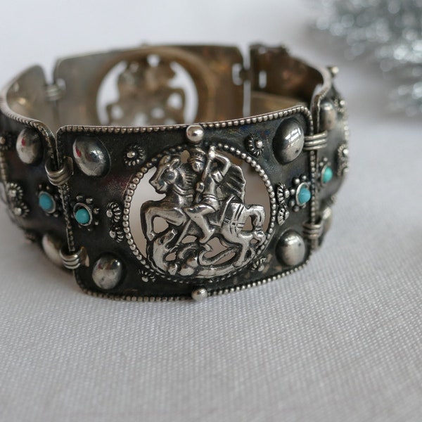 Antik Armband Armreif Schmuck Vintage silver St. George Heiliger Georg Drachentöter Silber 835 святой Георгий победоносец