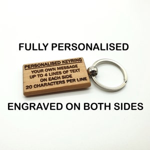 Personalised Keyring Wooden - Custom Key ring - Beech Wood Customized Keychain - Engraved Both Sides - Gift Car House Number