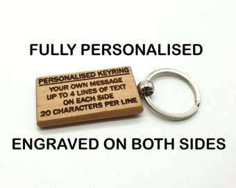 Llavero personalizado de madera - Llavero personalizado - Llavero personalizado de madera de haya - Grabado por ambos lados - Número de casa para coche de regalo