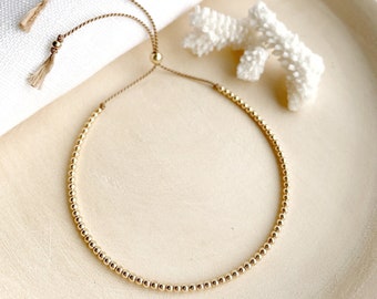 Gold Fill Beaded Silk Bracelet Minimalist Dainty Jewellery Adjustable Friendship Stacking Wrap