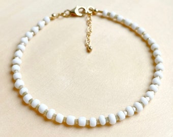 Beige White Gold Bracelet - Bamboo Beach Bracelet - Seed Bead Bracelet - Gift for Friend