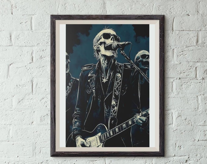 Premium Quality Art Print - Music Print Rock n Roll Skull Guitar Punk Alternative Prog Skeleton Music Festival - A4 A3 A2 - Festival Merch