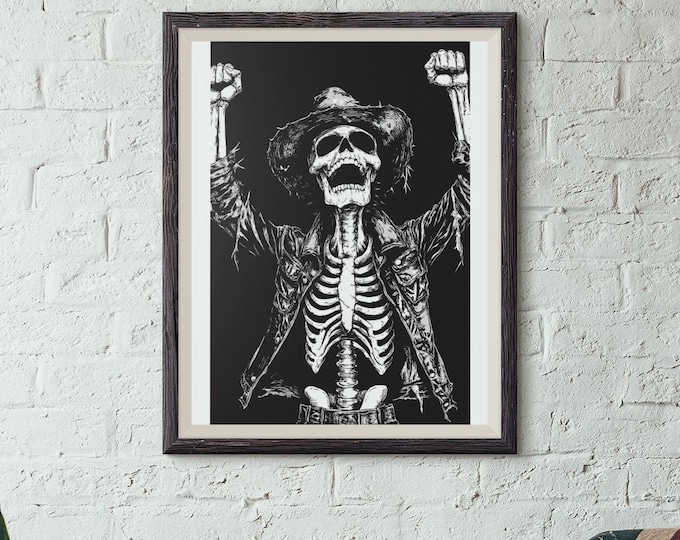 Premium Quality Art Print - Music Print Rock n Roll Skull Guitar Punk Alternative Prog Skeleton Music Festival - A4 A3 A2 - Festival Merch