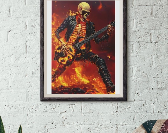 Premium Quality Art Print - Music Print Rock n Roll Skull Guitar Punk Alternative Prog Skeleton Music Festival - A4 A3 A2 - Festival Merch