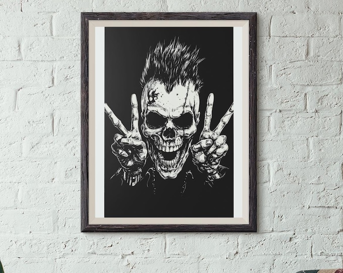 Premium Quality Art Print - Music Print Rock n Roll Skull Guitar Punk Alternative Prog Skeleton Music Festival - A4 A3 A2 - Festival Merch