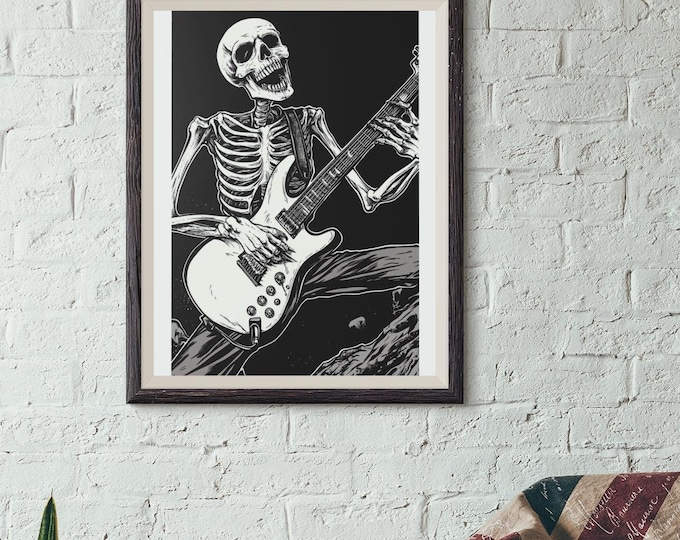 Premium Quality Art Print - Music Print Rock n Roll Skull Guitar Punk Alternative Prog Skeleton Music Festival - A4 A3 A2 - Festival Merch