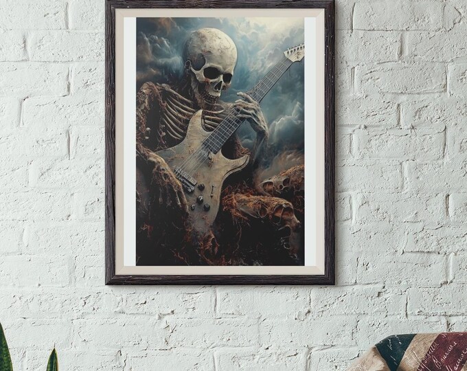 Premium Quality Art Print - Music Print Rock n Roll Skull Guitar Punk Alternative Prog Skeleton Music Festival - A4 A3 A2 - Festival Merch