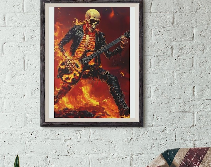 Premium Quality Art Print - Music Print Rock n Roll Skull Guitar Punk Alternative Prog Skeleton Music Festival - A4 A3 A2 - Festival Merch