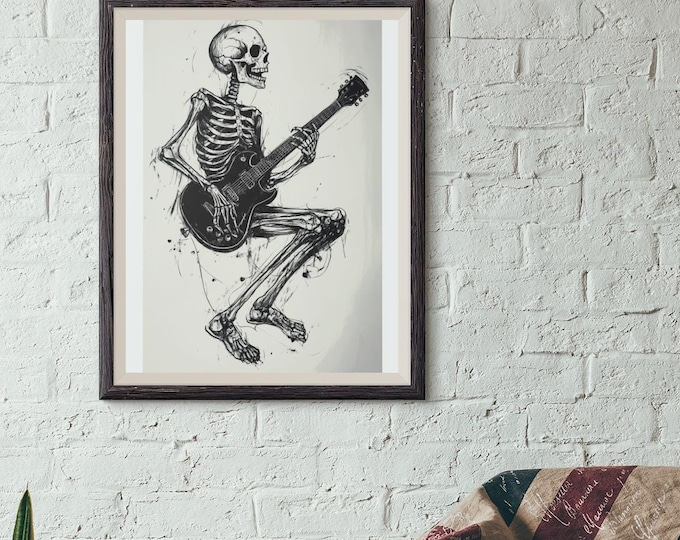 Premium Quality Art Print - Music Print Rock n Roll Skull Guitar Punk Alternative Prog Skeleton Music Festival - A4 A3 A2 - Festival Merch