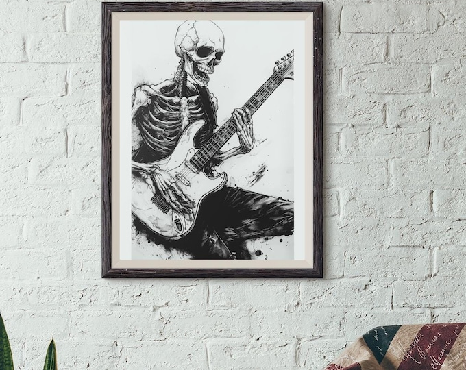 Premium Quality Art Print - Music Print Rock n Roll Skull Guitar Punk Alternative Prog Skeleton Music Festival - A4 A3 A2 - Festival Merch