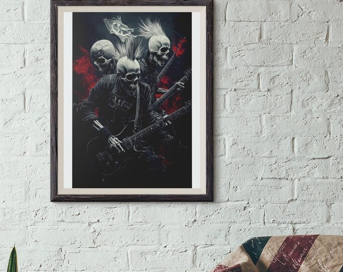 Premium Quality Art Print - Music Print Rock n Roll Skull Guitar Punk Alternative Prog Skeleton Music Festival - A4 A3 A2 - Festival Merch