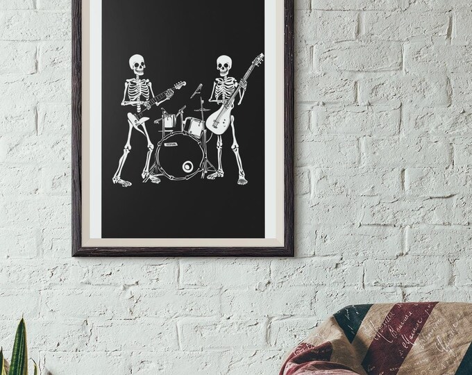 Premium Quality Art Print - Music Print Rock n Roll Skull Guitar Punk Alternative Prog Skeleton Music Festival - A4 A3 A2 - Festival Merch