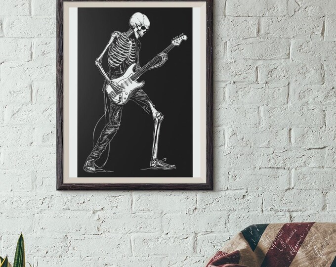 Premium Quality Art Print - Music Print Rock n Roll Skull Guitar Punk Alternative Prog Skeleton Music Festival - A4 A3 A2 - Festival Merch