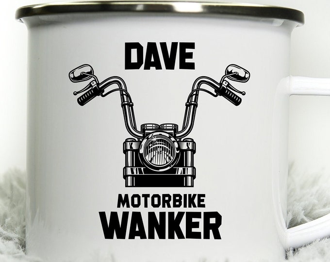 Motorbike Wanker -  12oz Camping Mug - Funny Rude inappropriate Motorbike Biker Gift for Dad Gift Biker Grandad Cup Road Racing trip
