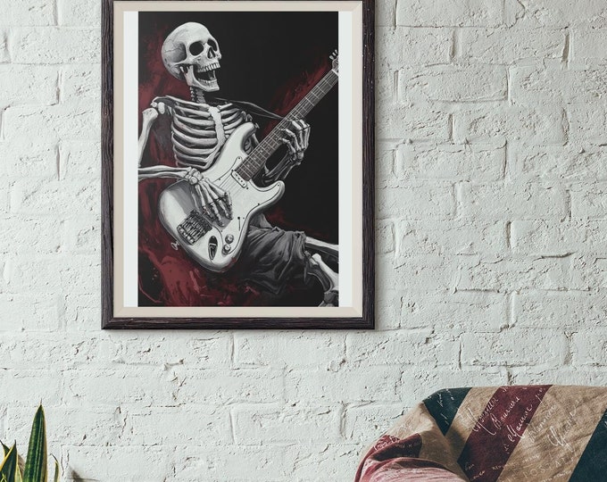 Premium Quality Art Print - Music Print Rock n Roll Skull Guitar Punk Alternative Prog Skeleton Music Festival - A4 A3 A2 - Festival Merch