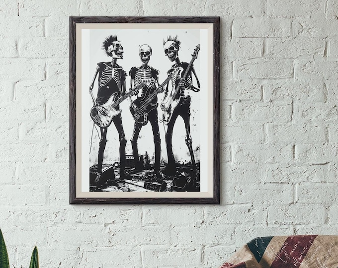 Premium Quality Art Print - Music Print Rock n Roll Skull Guitar Punk Alternative Prog Skeleton Music Festival - A4 A3 A2 - Festival Merch