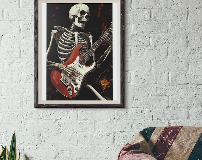 Premium Quality Art Print - Music Print Rock n Roll Skull Guitar Punk Alternative Prog Skeleton Music Festival - A4 A3 A2 - Festival Merch
