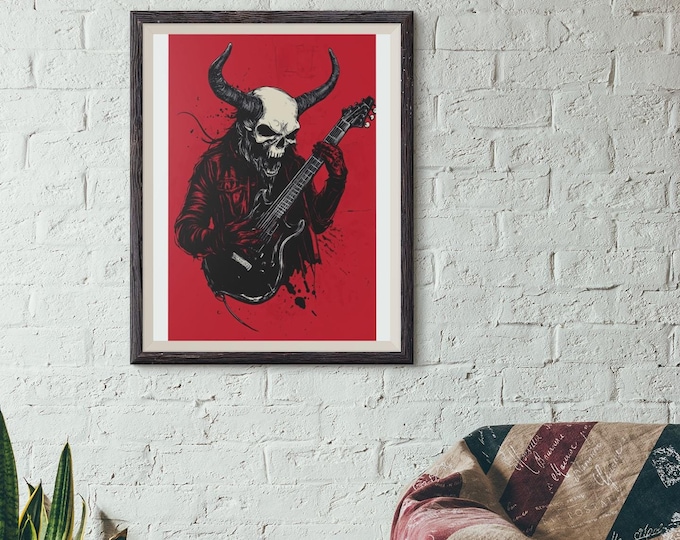 Premium Quality Art Print - Music Print Rock n Roll Skull Guitar Punk Alternative Prog Skeleton Music Festival - A4 A3 A2 - Festival Merch