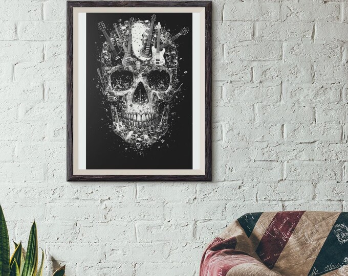 Premium Quality Art Print - Music Print Rock n Roll Skull Guitar Punk Alternative Prog Skeleton Music Festival - A4 A3 A2 - Festival Merch