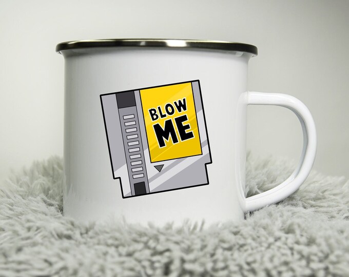 Blow Me - Funny gaming rude mug -  12oz Camping Mug - nerd geek gaming inspired retro console PC gameboy playstation xbox Road trip mug