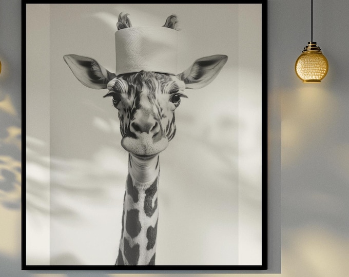 Funny bathroom Animal Giraffe Print | Premium Quality UK British Printers | - Cute Bathroom art toilet restroom Print rest room