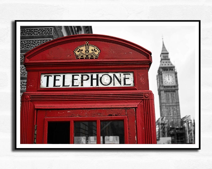 London Premium Travel Prints  - London Eye Telephone box Wall hangings home decor Art - Black and white - A4 A3 A2  - Festival Merch