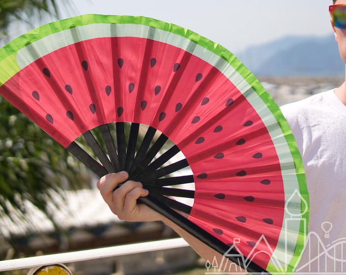 Melon Clack Fan - Watermelon Fan - LARGE Fan! - Summer hand fan - Keep cool on holiday thailand Bahamas florida Spain Mexico caribbean Rome