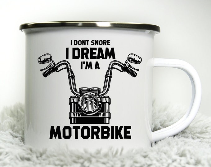 I dream I'm a motorbike -  12oz Camping Mug - Funny Rude inappropriate Motorbike Gift Biker for Dad Gift Biker Grandad Cup Road Racing