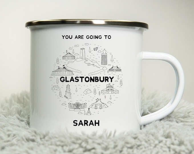 Personalised  12oz Camping Mug - Music Festival 2023 Inspired - Enamel 350ml White Cup Music Festival Gift travel mug