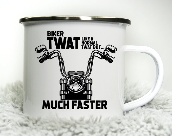 Biker But Much Faster -  12oz Camping Mug - Funny Rude inappropriate Motorbike Biker Gift for Dad Gift Biker Grandad Cup Road Racing trip
