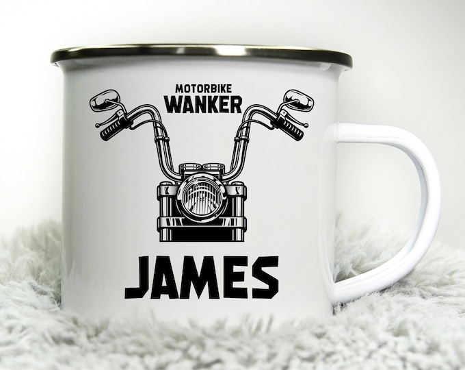 Personalised Motorbike Wanker -  12oz Camping Mug - Funny Rude inappropriate Motorbike Biker Gift for Dad Gift Biker Grandad Cup Road Racing
