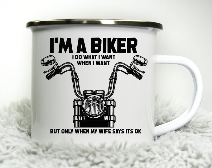 I'm a Biker Mug -  12oz Camping Mug - Funny Rude inappropriate Motorbike Gift for Dad Gift Biker Grandad Cup Road Racing Road trip mug