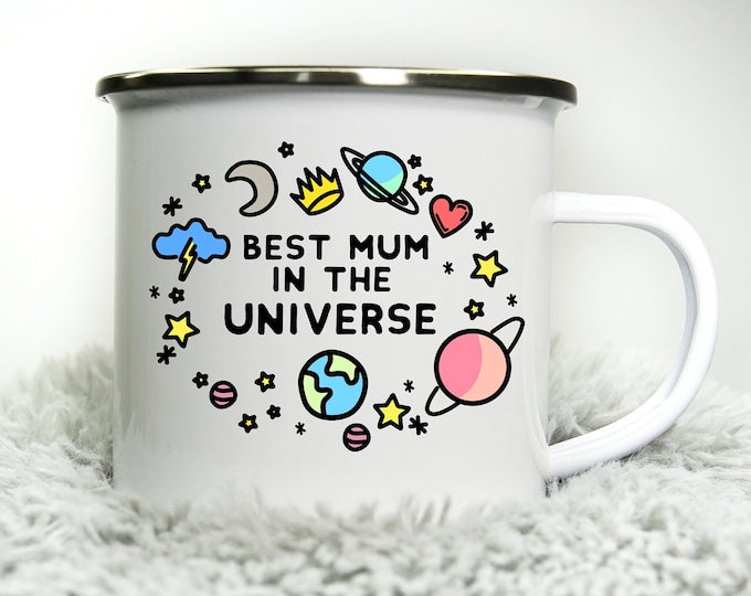 Best Mum in the Universe Mug - 12oz Camping Mug - Mothers Day Gift Birthday Anniversary Gift for Mum Cup Funny Mother Best Mum Mummy Cute