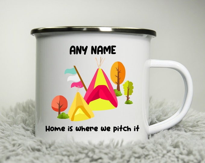 Personalised  12oz Camping Mug - Music Festival 2023 Inspired - Enamel 350ml White Cup Music Festival Gift travel mug