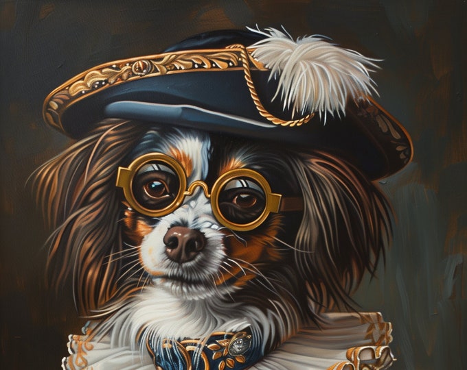 Premium Pet Portrait Dog Oil painting Vintage Funny Animal Wall Art Regal Renaissance Human outfit cloths - A4 A3 A2 - Festival Merch
