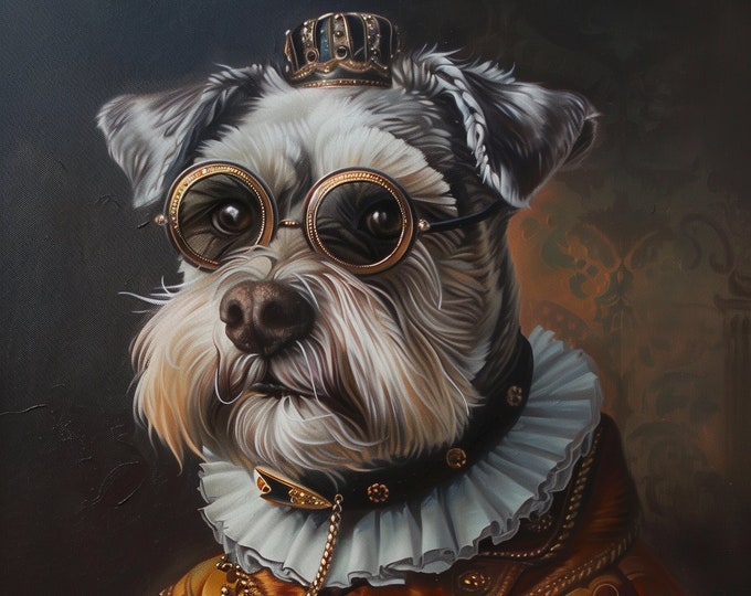 Premium Pet Portrait Oil Terrier Dog painting Vintage Funny Animal Wall Art Regal Renaissance Human outfit cloths - A4 A3 A2- Festival Merch