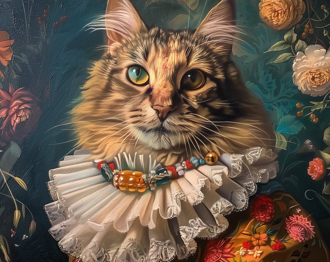 Premium Pet Portrait Oil painting Vintage Funny Animal Wall Art Regal Renaissance Human outfit cloths - A4 A3 A2 - Festival Merch