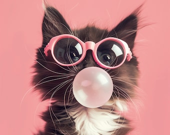 Funny Animal Wall Art Pink Cute Kitten - The Cat Lover - A4 A3 A2 - Festival Merch