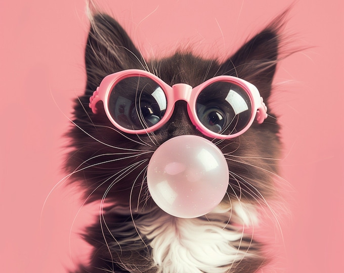 Funny Animal Wall Art Pink Cute Kitten - The Cat Lover - A4 A3 A2 - Festival Merch