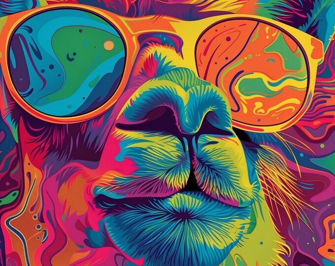 Llama Portrait Colourful Animal Wall Art Print - A4 A3 A2 - Festival Merch