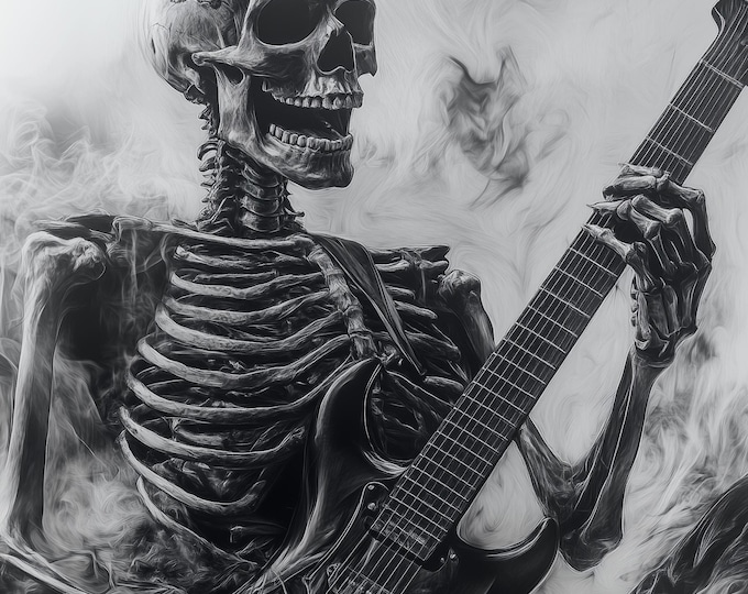 Premium Quality Art Print - Music Print Rock n Roll Skull Guitar Punk Alternative Prog Skeleton Music Festival - A4 A3 A2 - Festival Merch