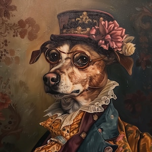 Premium Portrait Portrait Ölgemälde Hund Vintage 70er Jahre Kunst Gemälde Geschenk Tierportrait - A4-A3-A2 - Festival Merch