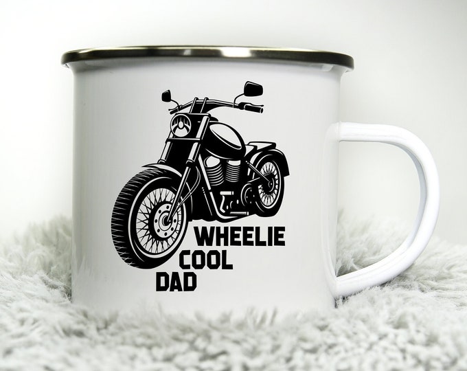 Wheelie Cool Dad Mug -  12oz Camping Mug - Funny Rude inappropriate Motorbike Biker Gift for Dad Gift Biker Grandad Cup Road Racing trip