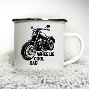 Wheelie Cool Dad Mug -  12oz Camping Mug - Funny Rude inappropriate Motorbike Biker Gift for Dad Gift Biker Grandad Cup Road Racing trip