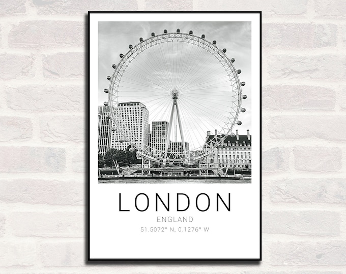 London Premium Travel Prints View of London - Wall hangings home decor Art - Black and white - A4 A3 A2  - Festival Merch
